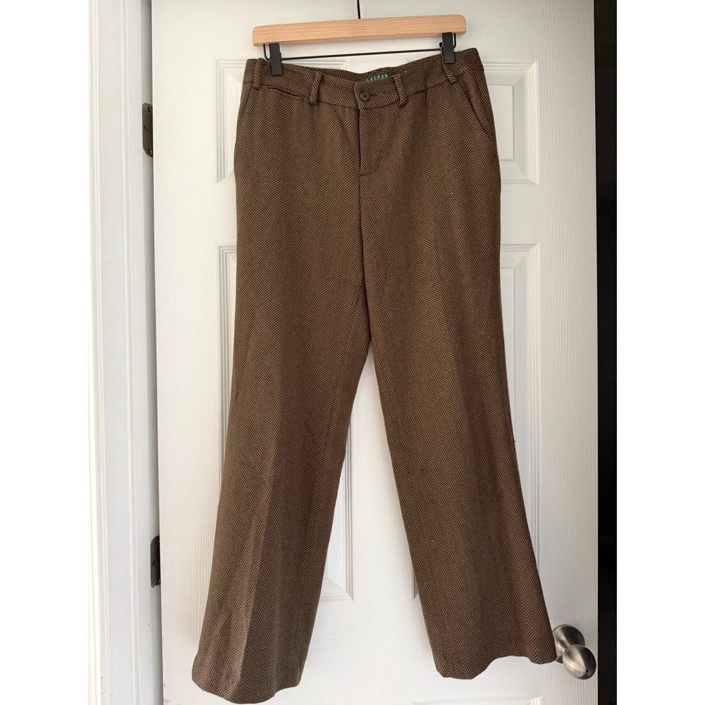Ralph Lauren Sanderson Herringbone Womens Wool Trousers Preppy Vintage